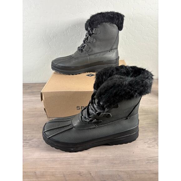 Sperry Maritime Winter Rain Bootie Shoe Black Leather Women's 9 EU 40 New in Box - Picture 8 of 8